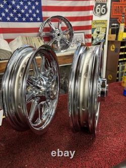 Harley-Fat-Boy Softail Heritage Wheels 9 Spokes OEM 2000 -2007 Front-Rear 16x3