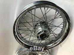 Harley chrome aluminum 16 spoke round profile front rear rims wheels
