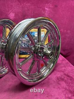 Harley softail chrome 10 Spoke Revolver Mag wheel 16 X 3 front rear 2007-16