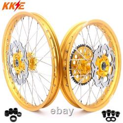 KKE 21-19 MX Spoked Wheels Fit Suzuki RM125 RM250 1996-2000 CNC Gold Rims & Hubs