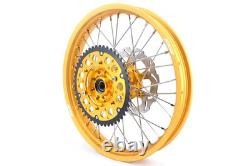 KKE 21-19 MX Spoked Wheels Fit Suzuki RM125 RM250 1996-2000 CNC Gold Rims & Hubs