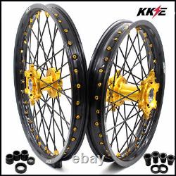 KKE 21/19 MX Wheels Rims For SUZUKI RM125 / RM250 1996-2008 Motor CNC Gold Hubs