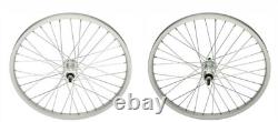 Lowrider Bike Alloy Silver 20 36 Spoke Wheel Set. Front and Rear Free Wheel