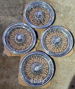 NOS Set of 4 OEM 1986-96 Chevy Caprice 15 Wire Spoke Hubcaps Wheel Covers Locks