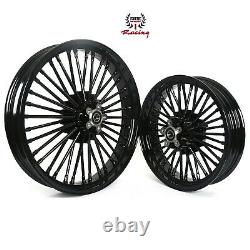 New Front Rear Cast Wheels Double Disc Fat King Spoke Softail Dyna 21 & 16 Black