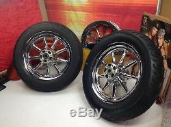 OEM 02-19 Harley Touring Factory Chrome 9 Spoke Front & Rear Wheels 16x3 Tires