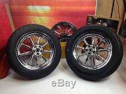 OEM 02-19 Harley Touring Factory Chrome 9 Spoke Front & Rear Wheels 16x3 Tires