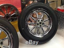 OEM 02-19 Harley Touring Factory Chrome 9 Spoke Front & Rear Wheels 16x3 Tires