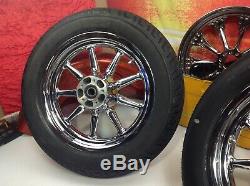 OEM 02-19 Harley Touring Factory Chrome 9 Spoke Front & Rear Wheels 16x3 Tires