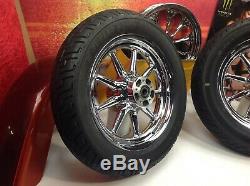 OEM 02-19 Harley Touring Factory Chrome 9 Spoke Front & Rear Wheels 16x3 Tires