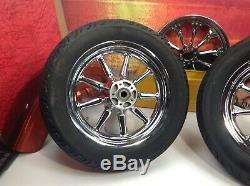 OEM 02-19 Harley Touring Factory Chrome 9 Spoke Front & Rear Wheels 16x3 Tires