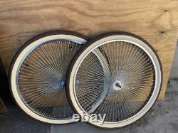 ORIGINAL LOWRIDER 26 144 SPOKE CHROME DAYTON RIM SET With BROWN/CREAM BRICK TIRES
