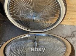 ORIGINAL LOWRIDER 26 144 SPOKE CHROME DAYTON RIM SET With BROWN/CREAM BRICK TIRES