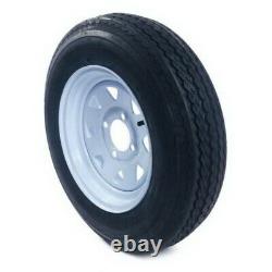 Pair 5.30-12 Trailer Tires & Rims 4Lug Wheel White Spoke 4Ply 840lbs 5.30 x 12