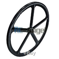 Premium 700c 5-Spoke Mag Rim Front Rear Single Speed Bicycle Wheel Set, Black