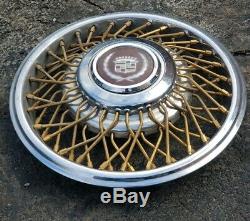 RARE 1980s Cadillac E&G Continental Kit 14 GOLD Wire Spoke Hubcap Wheel Cover