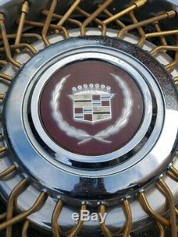 RARE 1980s Cadillac E&G Continental Kit 14 GOLD Wire Spoke Hubcap Wheel Cover