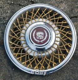 RARE 1980s Cadillac E&G Continental Kit 14 GOLD Wire Spoke Hubcap Wheel Cover