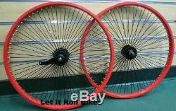 Red 26 x 1.75 Bicycle Wheelset Front/Rear 68 Spokes Coaster Brake