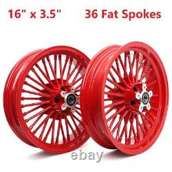 Red 36 Fat Spoke 16 x 3.5 Front Rear Cast Wheels Rim For Harley Custom Models