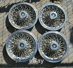 Set of 4 1980s Vintage Cadillac Hearse Limo 15 Wire Spoke Hubcaps Wheel Covers