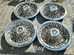 Set of 4 1980s Vintage Cadillac Hearse Limo 15 Wire Spoke Hubcaps Wheel Covers