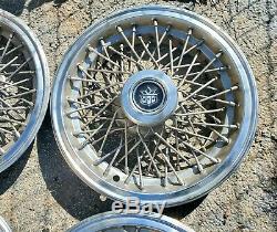 Set of 4 1980s Vintage Cadillac Hearse Limo 15 Wire Spoke Hubcaps Wheel Covers