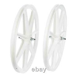 Skyway 24 old school BMX mag wheels wheelset freewheel 3/8' axle 7 spoke WHITE