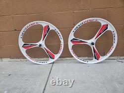 TANMEI 3-Spoke Wheel Set White Red Black Presta Valve Front & Rear