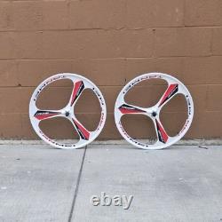 TANMEI 3-Spoke Wheel Set White Red Black Presta Valve Front & Rear
