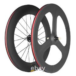Track Bike Carbon Wheels Front Tri Spoke Rear 88mm Fixed Gear Carbon Wheelset 3K