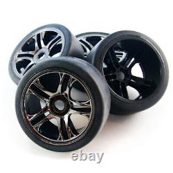 Traxxas XO-1 FRONT & REAR SLICK TIRES & 17mm BLACK CHROME SPLIT SPOKE WHEELS