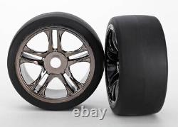 Traxxas XO-1 FRONT & REAR SLICK TIRES & 17mm BLACK CHROME SPLIT SPOKE WHEELS