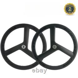 Tri Spoke Front Rear Wheels Clincher Carbon Road Bike Wheelset 700C Depth 56mm
