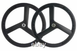 Tri Spoke Front Rear Wheels Clincher Carbon Road Bike Wheelset 700C Depth 56mm