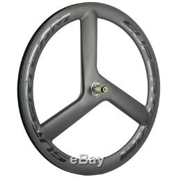 Tri Spoke Wheels/Wheelset 56mm Depth Clincher Front+Rear Track/Road Bike Wheels