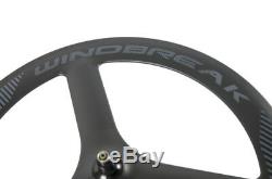 Tri Spokes Front+Rear Wheels Road Bike WindBreak 65mm 3 Spokes Carbon Wheelset