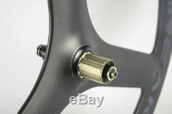Tri Spokes Front+Rear Wheels Road Bike WindBreak 65mm 3 Spokes Carbon Wheelset