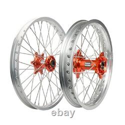 Tusk Impact Front & Rear Wheel 1.60x21/2.15x18 Silver Rim/Silvr Spoke/Orange Hub