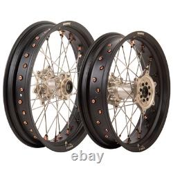 Tusk Supermoto Front&Rear Wheel Set 17x3.50 Matte Black Rim/Silver Spoke