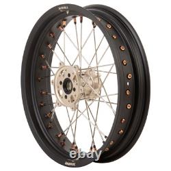 Tusk Supermoto Front&Rear Wheel Set 17x3.50 Matte Black Rim/Silver Spoke