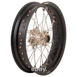 Tusk Supermoto Front&Rear Wheel Set 17x3.50 Matte Black Rim/Silver Spoke