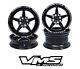 Vms Racing 5 Spoke Black Silver Front & Rear Drag Wheels Set 4x100/4x114 13x9