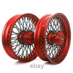 16x3.5 Red Spoked Red Dual Disc Roues Arrière Avant Pour Dyna Street Bob Softail