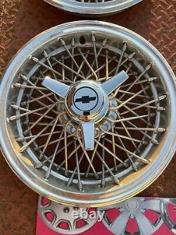 1966-1999 Chevrolet 14 Rwd Set 4 Spoked 3bar Spinners Hubcaps Gm Fit Nice