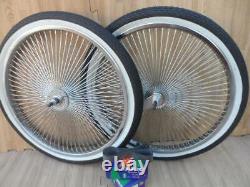 20 Roues de vélo basse Dayton Chrome & Murs blancs 140 Rayons Avant & Arrière