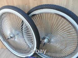 20 Roues de vélo basse Dayton Chrome & Murs blancs 140 Rayons Avant & Arrière