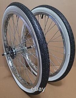 20x1,75 Roues de vélo en acier avec frein à rétropédalage avant-arrière et 36 rayons, chromées avec pneus.