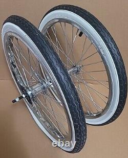 20x1,75 Roues de vélo en acier avec frein à rétropédalage avant-arrière et 36 rayons, chromées avec pneus.