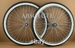 36 SPOKE CHROME CRUISER 26 X 2.125 FRONT & COASTER RIMS Avec PNEUS BLANCS À BRIQUES DE MUR.